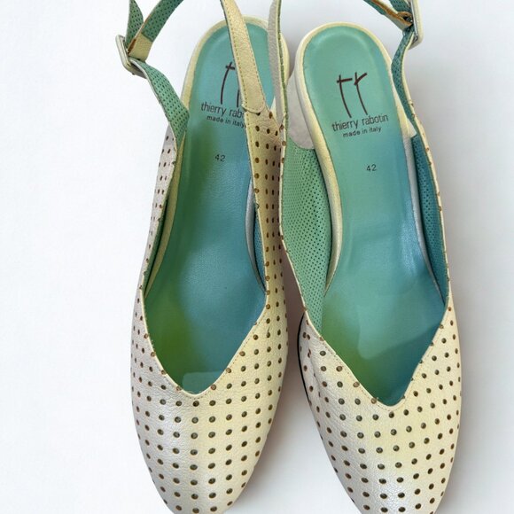 Thierry Rabotin Cream and Green Polka Dot Women's Heels - Picture 3 of 4
